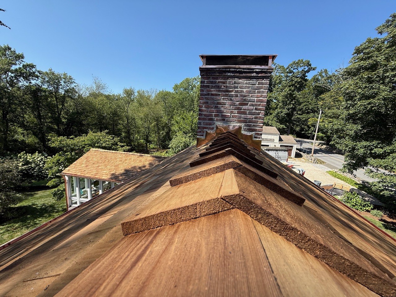 Cedar roof and chimney flashing detail